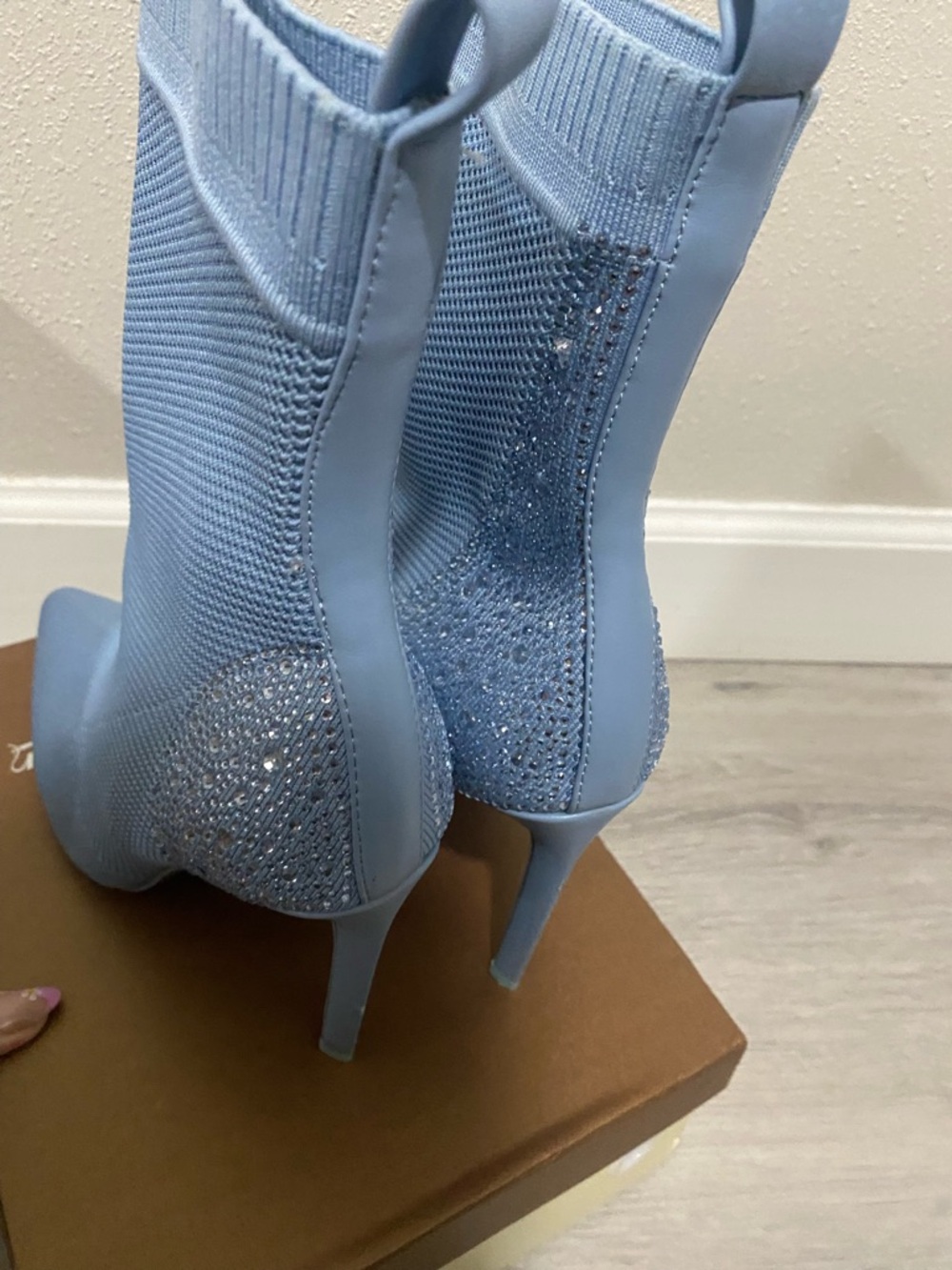 Steve Madden Light Blue Crystal Knit Stiletto Booties - Picture 5 of 8